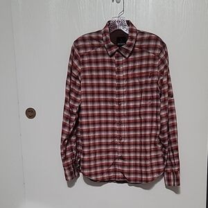 Prana button down plaid red white